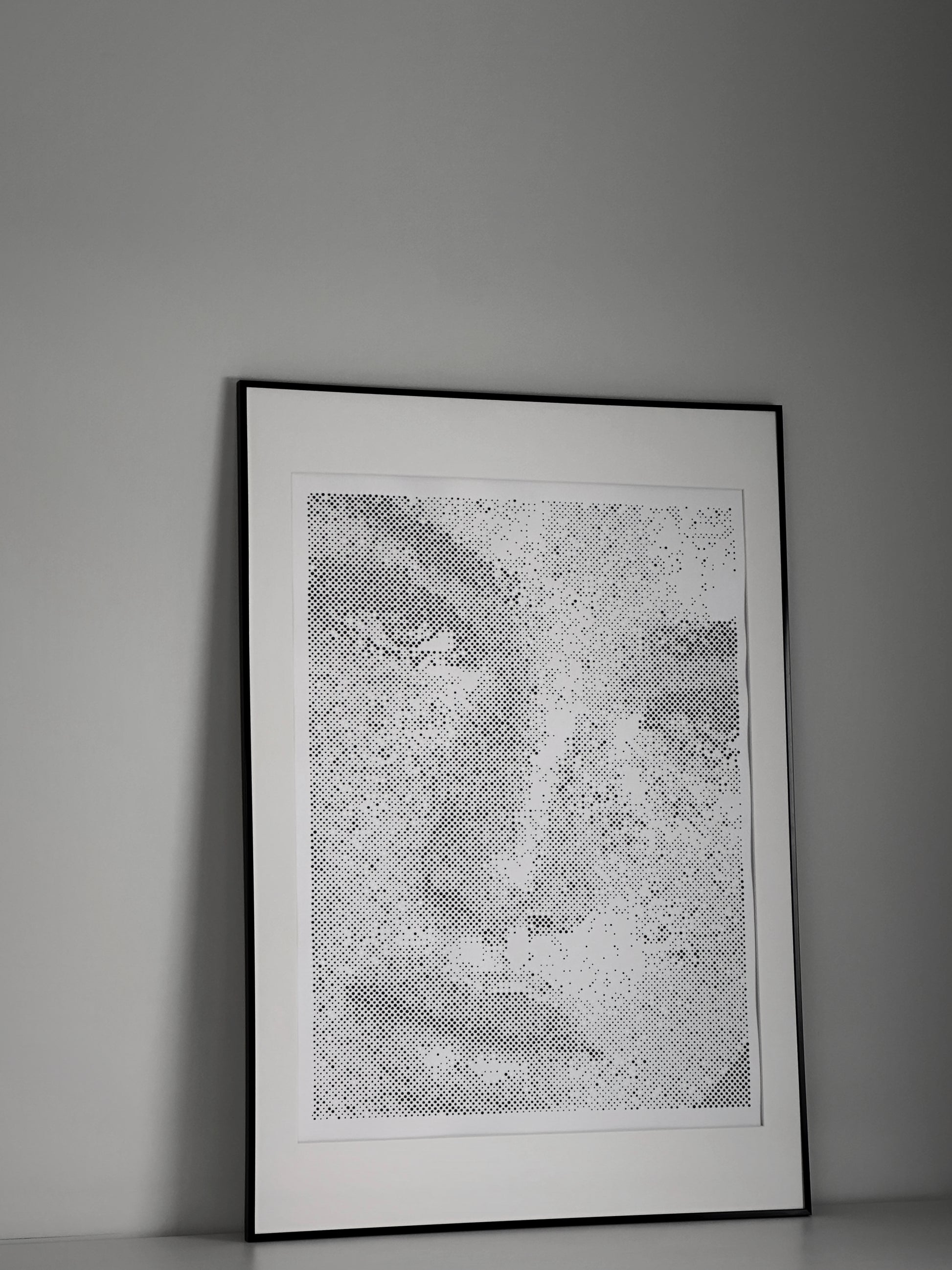 Original dot portrait artwork on wall – KARU Studio