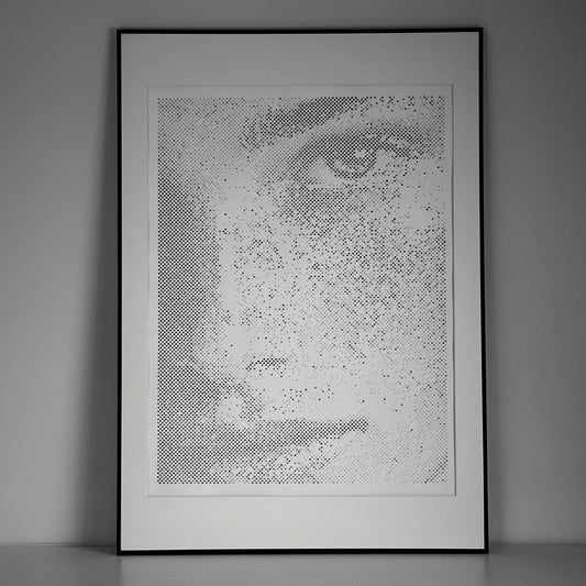 Abstract portrait painting – identity under pressure – original dot art by KARU Studio