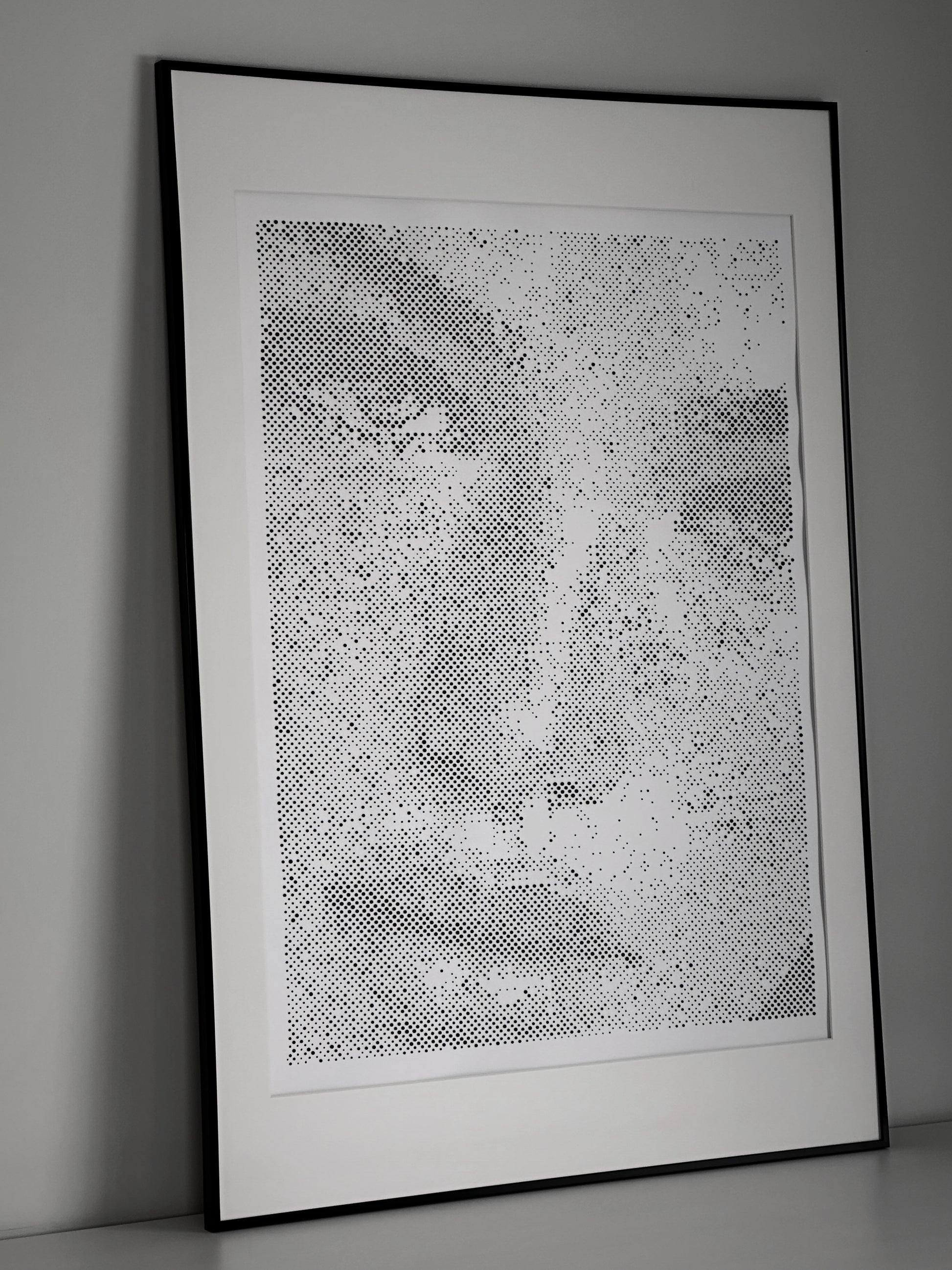 Textured dot technique detail on original portrait painting – Unanswered Absence – KARU Studio