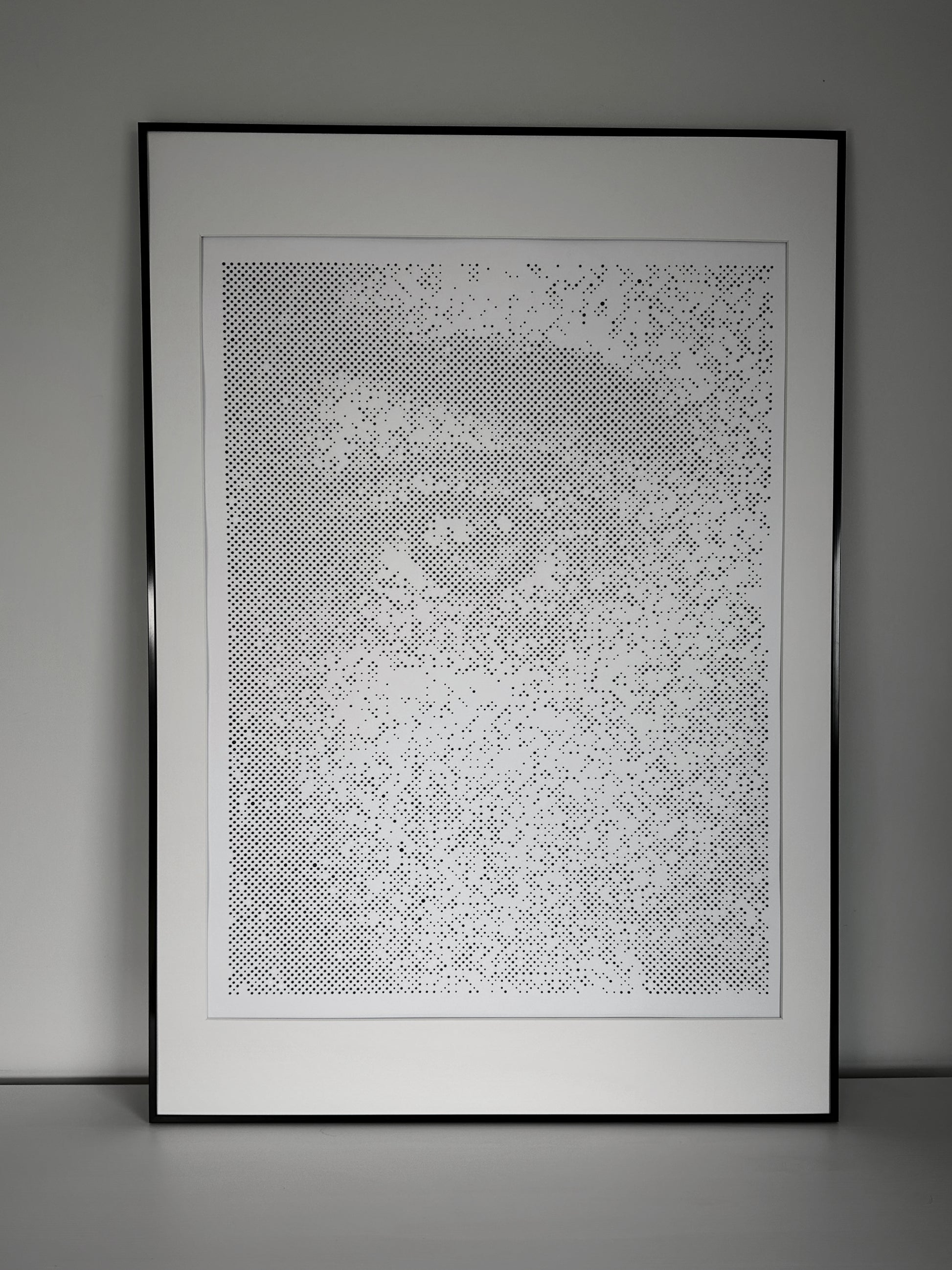 Handmade dot art portrait in interior setting – KARU Studio