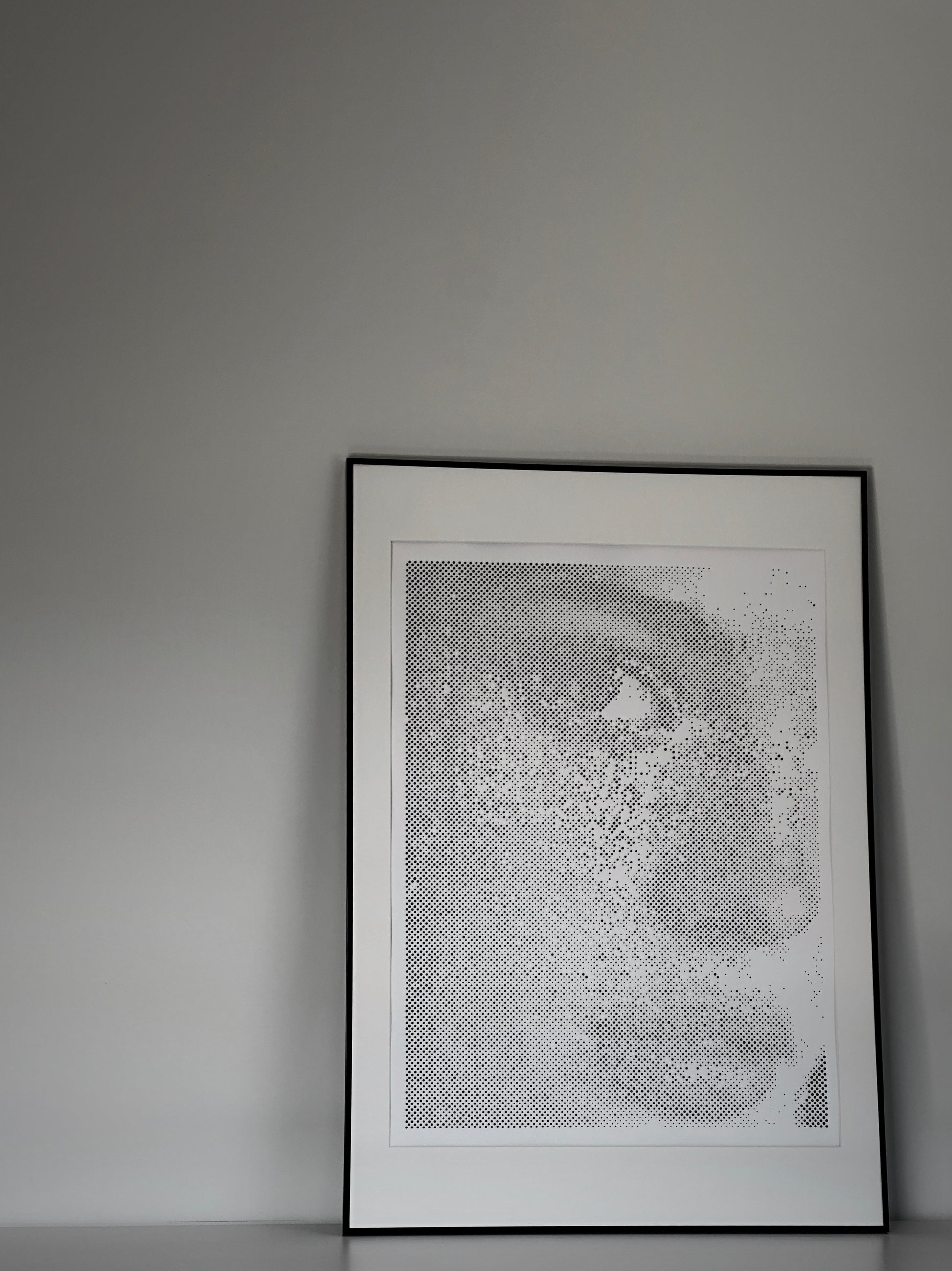 Original dot art portrait displayed in room – KARU Studio