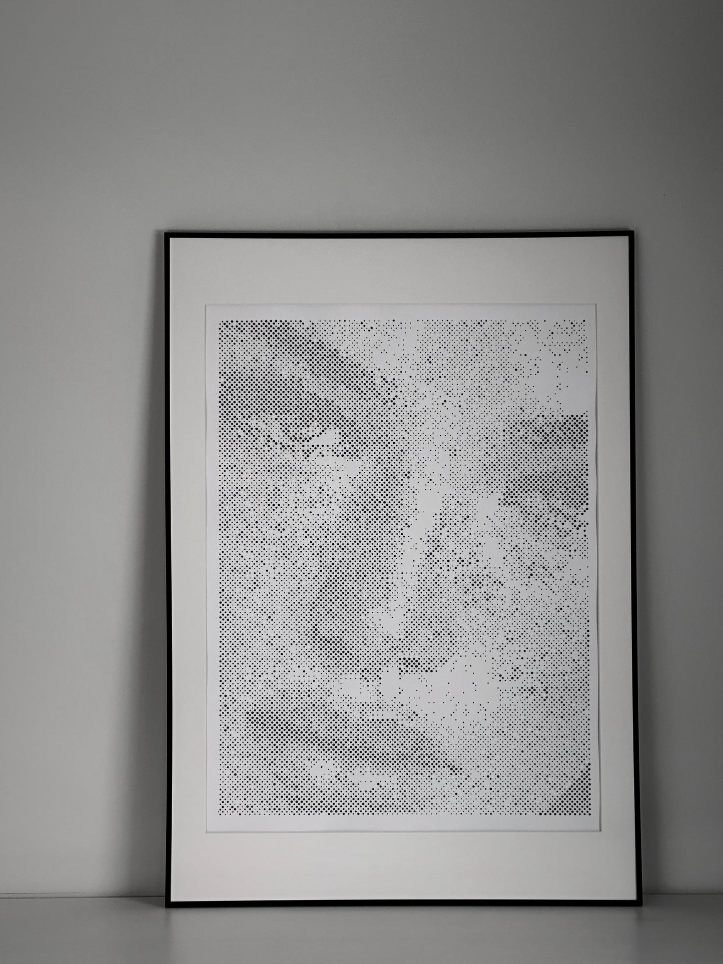 Original dot portrait artwork on wall – KARU Studio