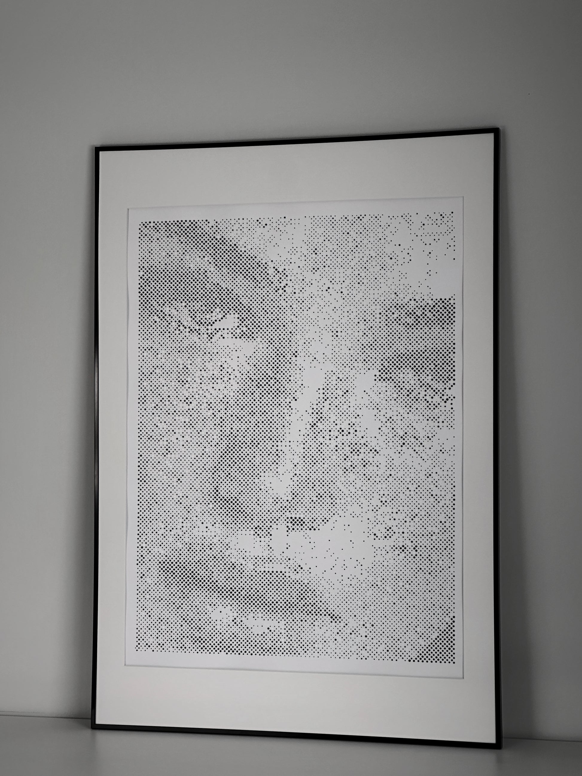 Original dot portrait artwork on wall – KARU Studio