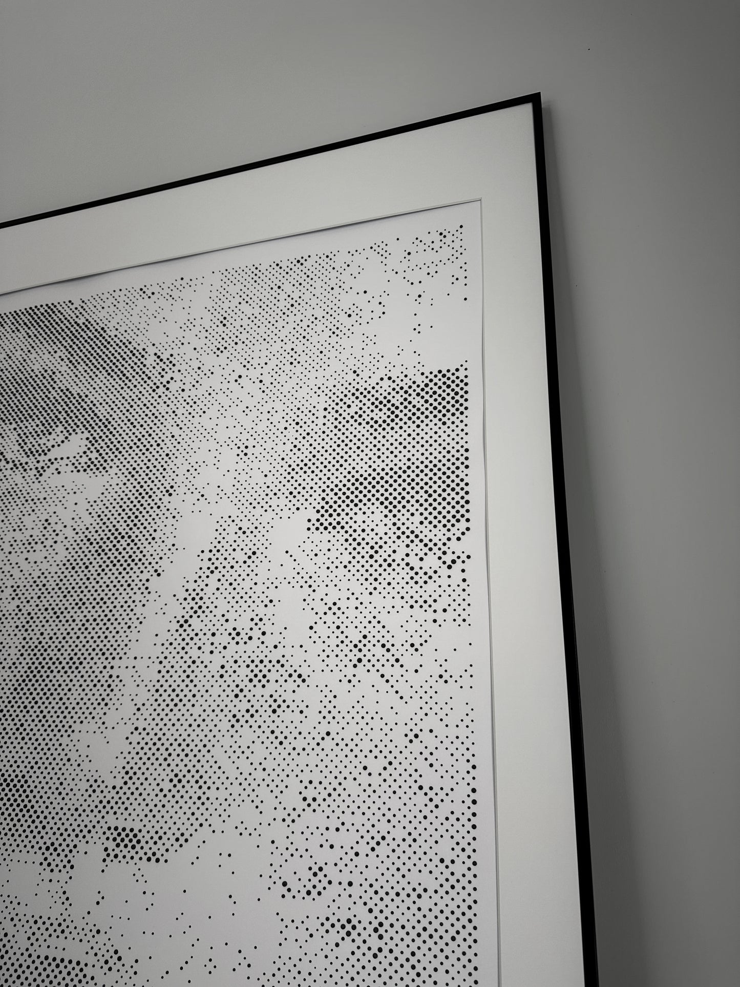Textured dot technique detail on original portrait painting – Unanswered Absence – KARU Studio