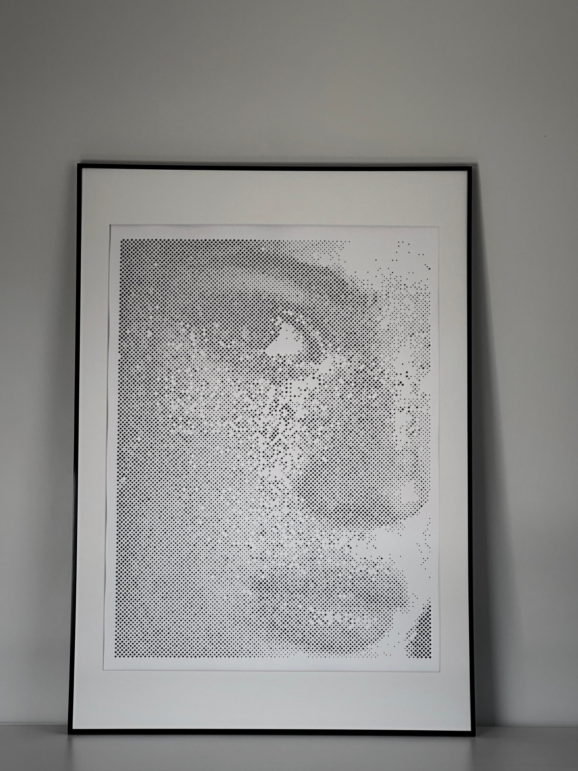 Original dot art portrait displayed in room – KARU Studio