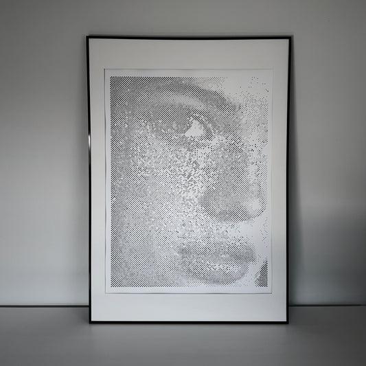 Original dot portrait painting – unstable surface, fragmented identity – KARU Studio