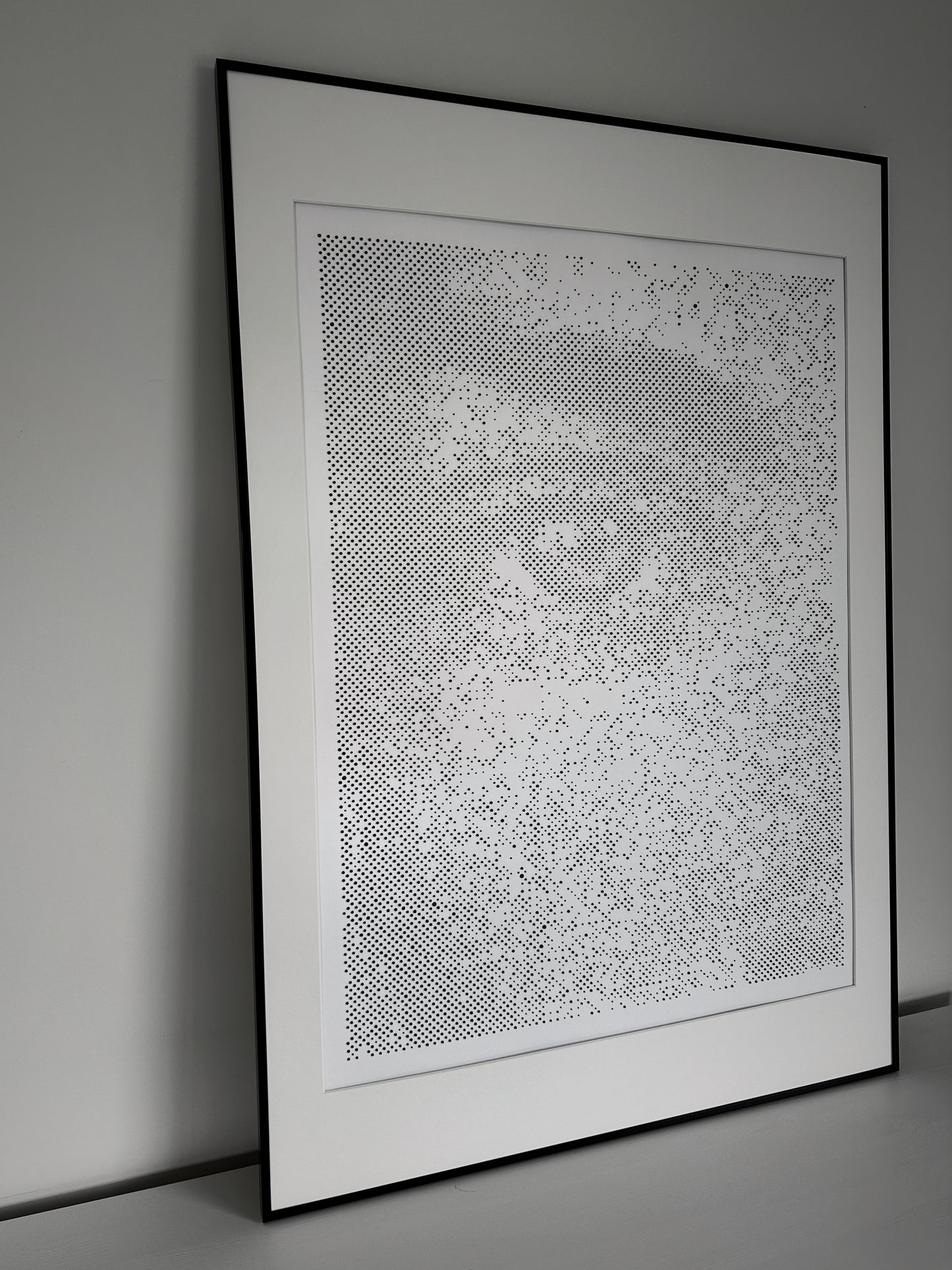 Handmade dot art portrait in interior setting – KARU Studio