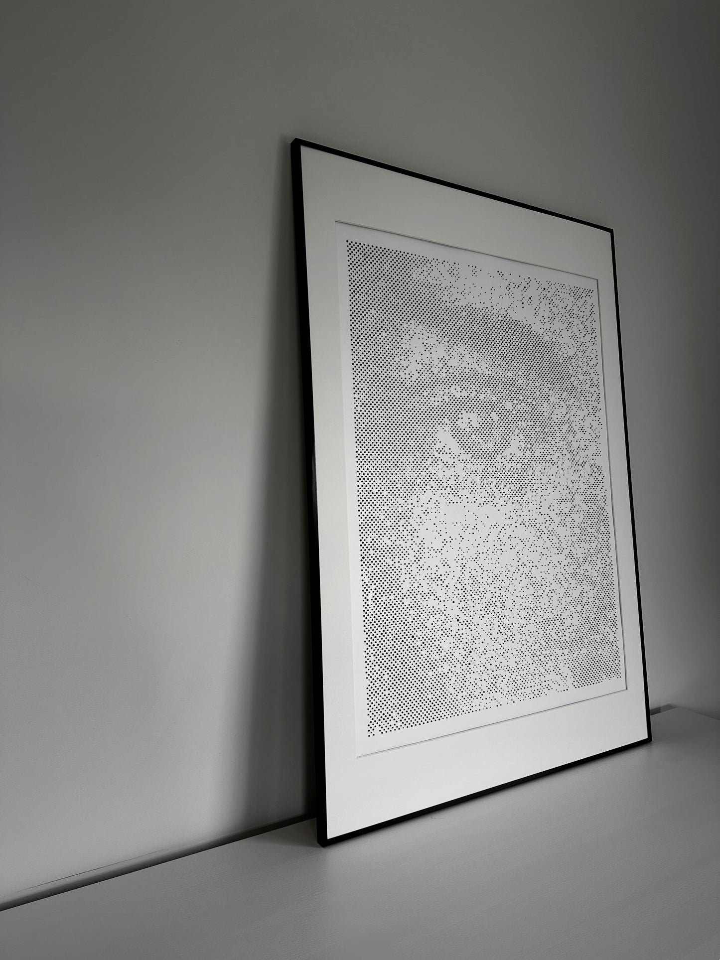 Handmade dot art portrait in interior setting – KARU Studio