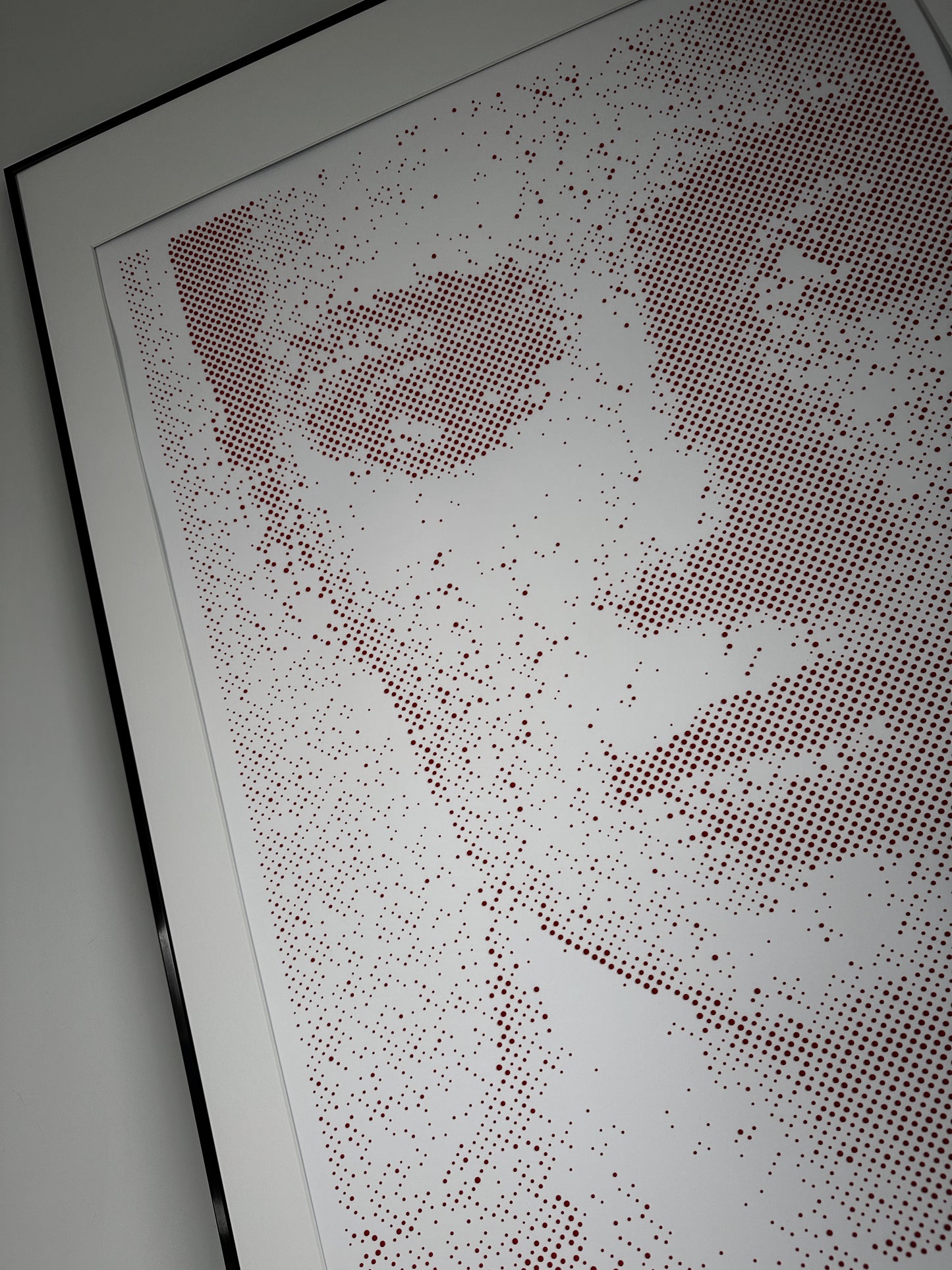 Textured dot technique detail on original portrait painting – Held Position – KARU Studio