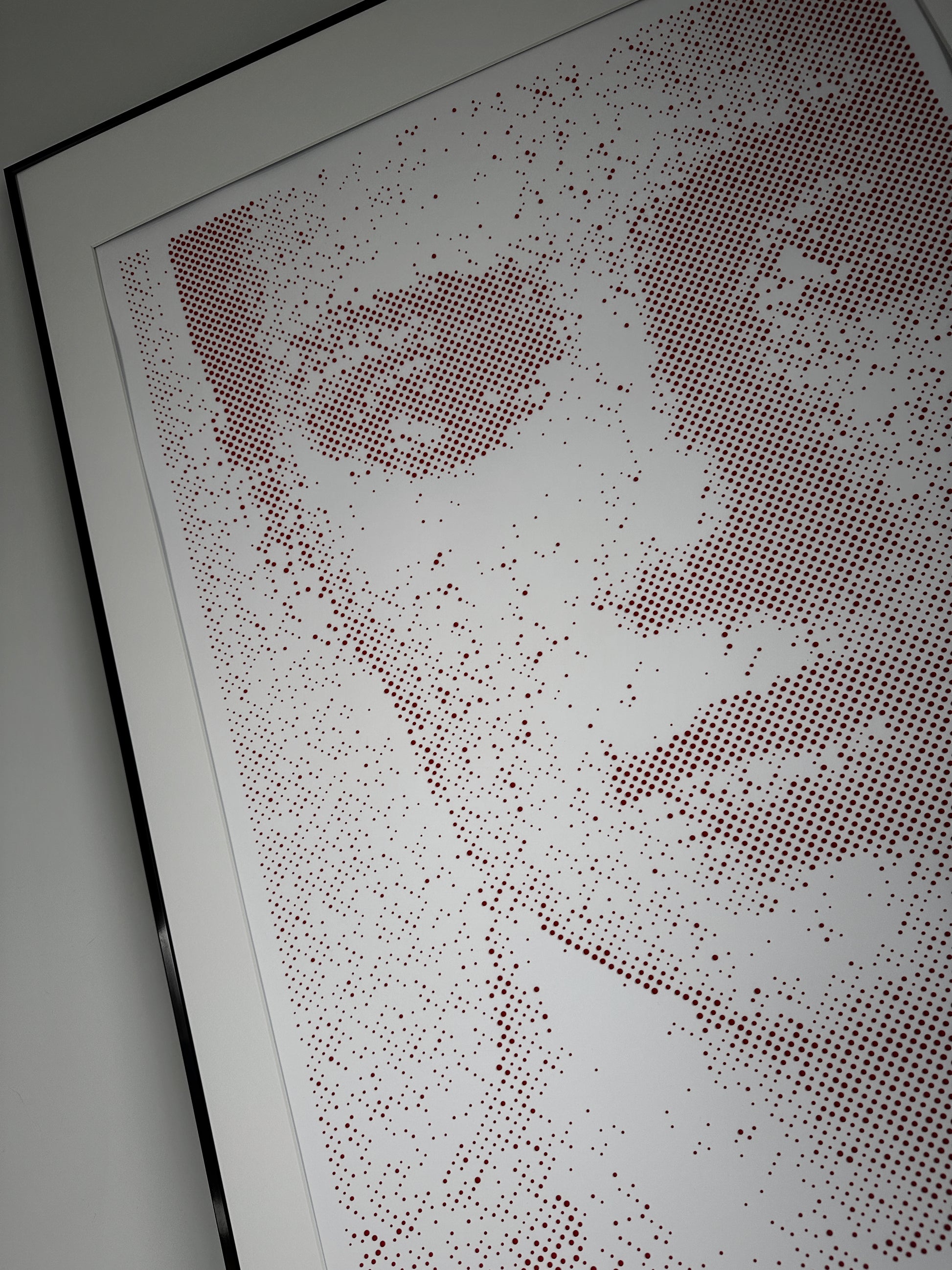 Textured dot technique detail on original portrait painting – Held Position – KARU Studio