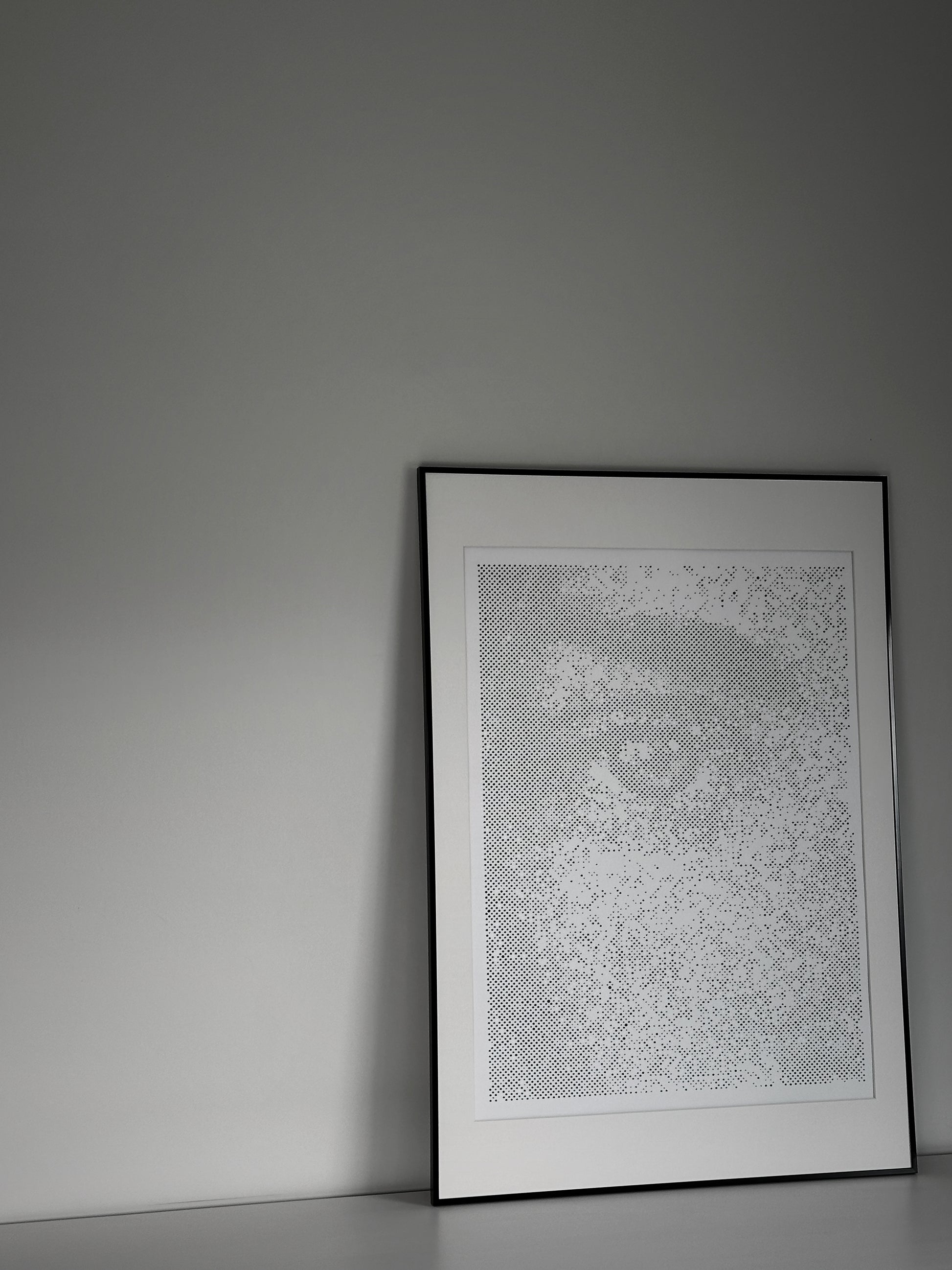 Handmade dot art portrait in interior setting – KARU Studio