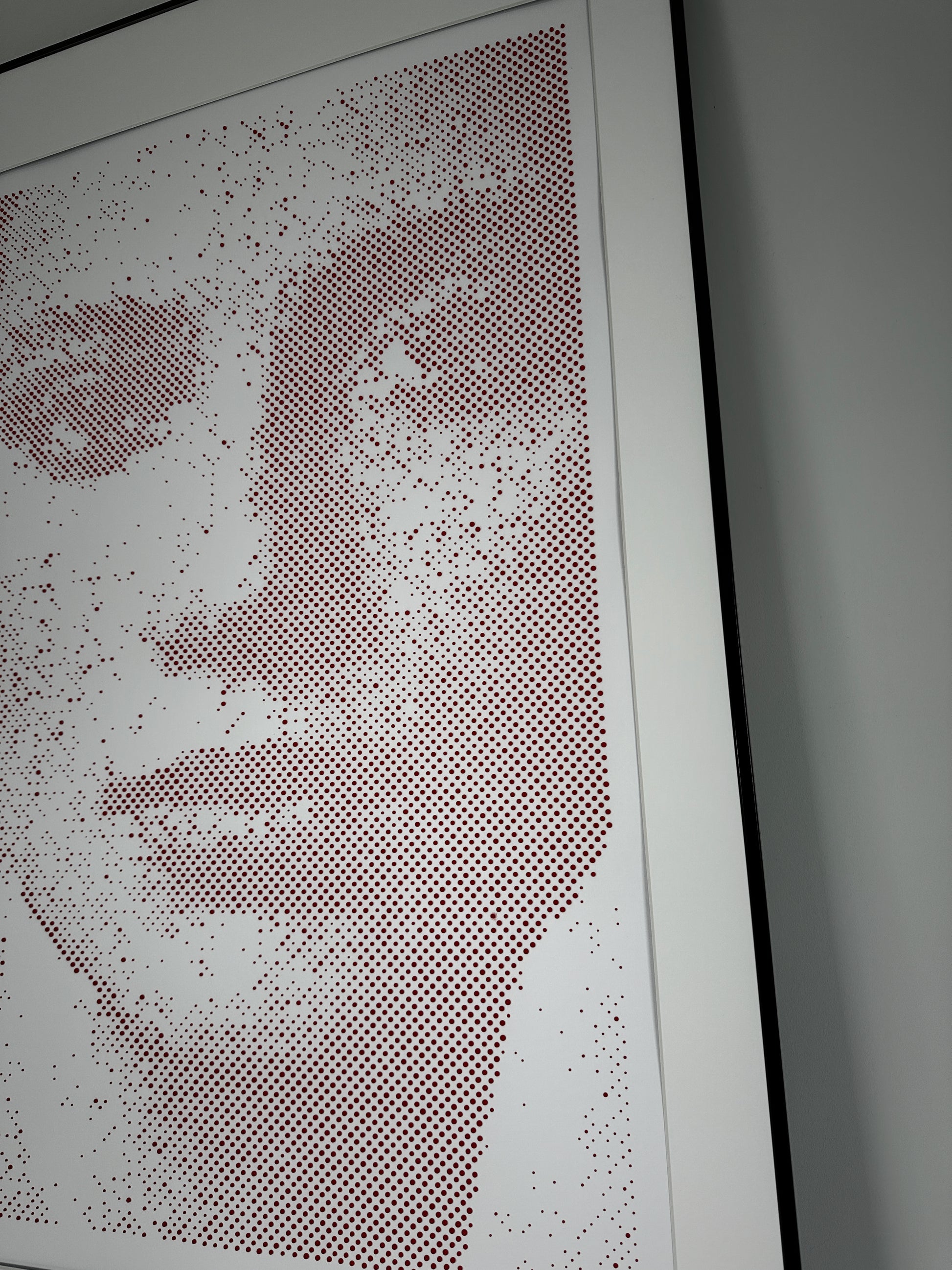 Textured dot technique detail on original portrait painting – Held Position – KARU Studio