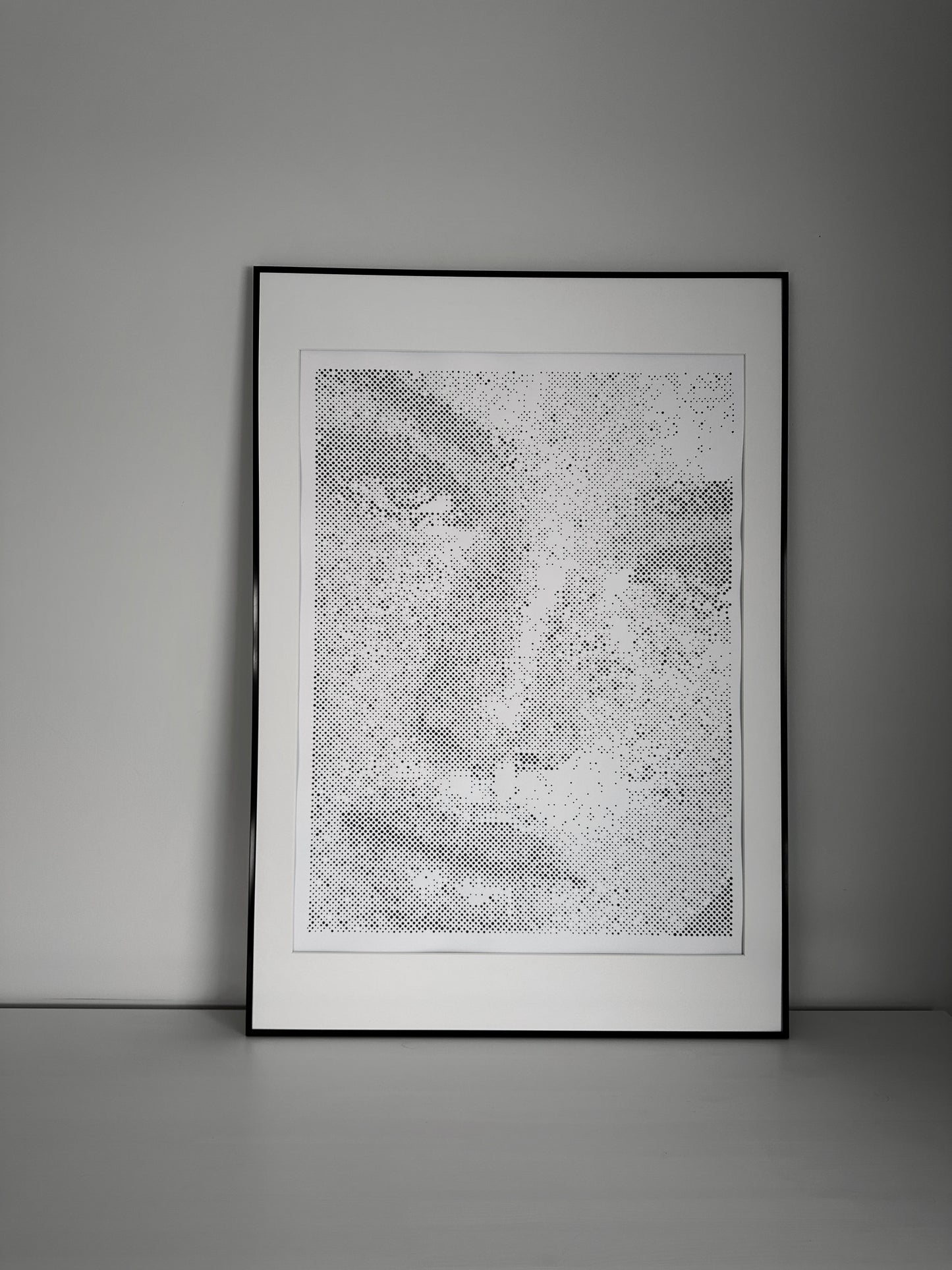 Original dot portrait artwork on wall – KARU Studio