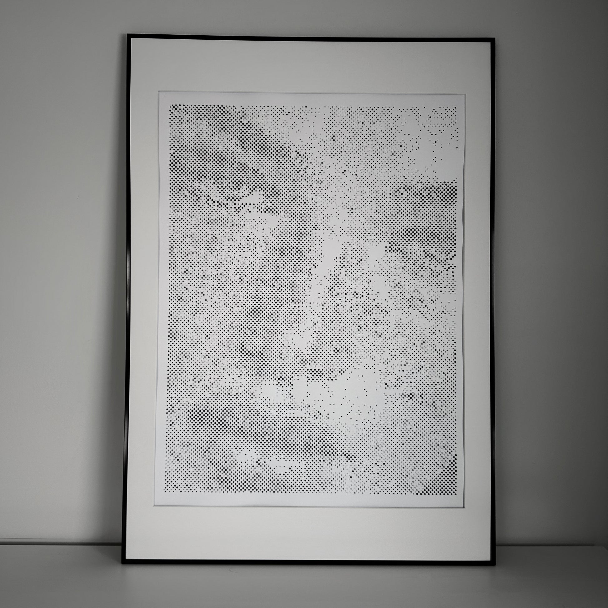 Original wall art portrait painting – disappearance and absence – dot art by KARU Studio
