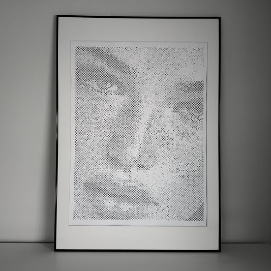 Original wall art portrait painting – disappearance and absence – dot art by KARU Studio