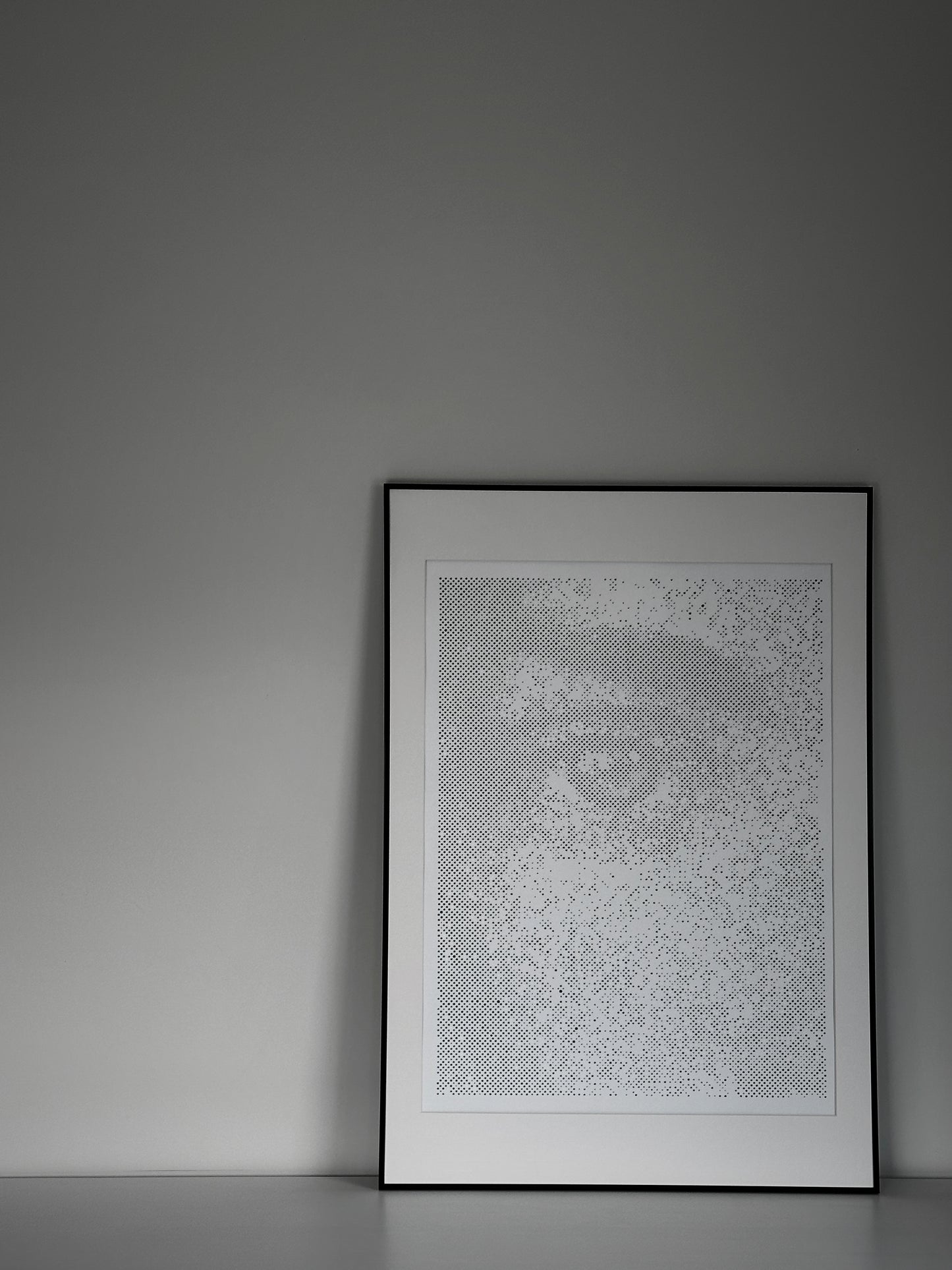 Handmade dot art portrait in interior setting – KARU Studio