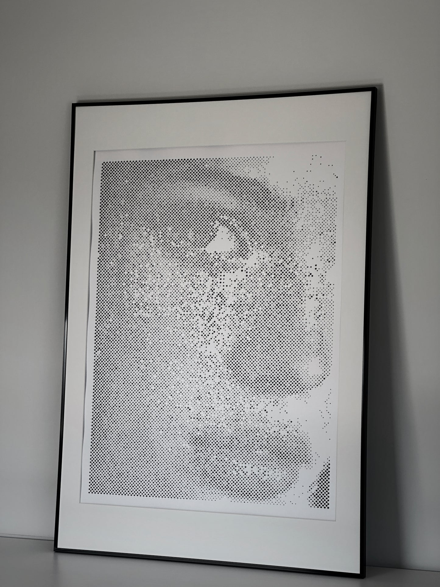 Original dot art portrait displayed in room – KARU Studio