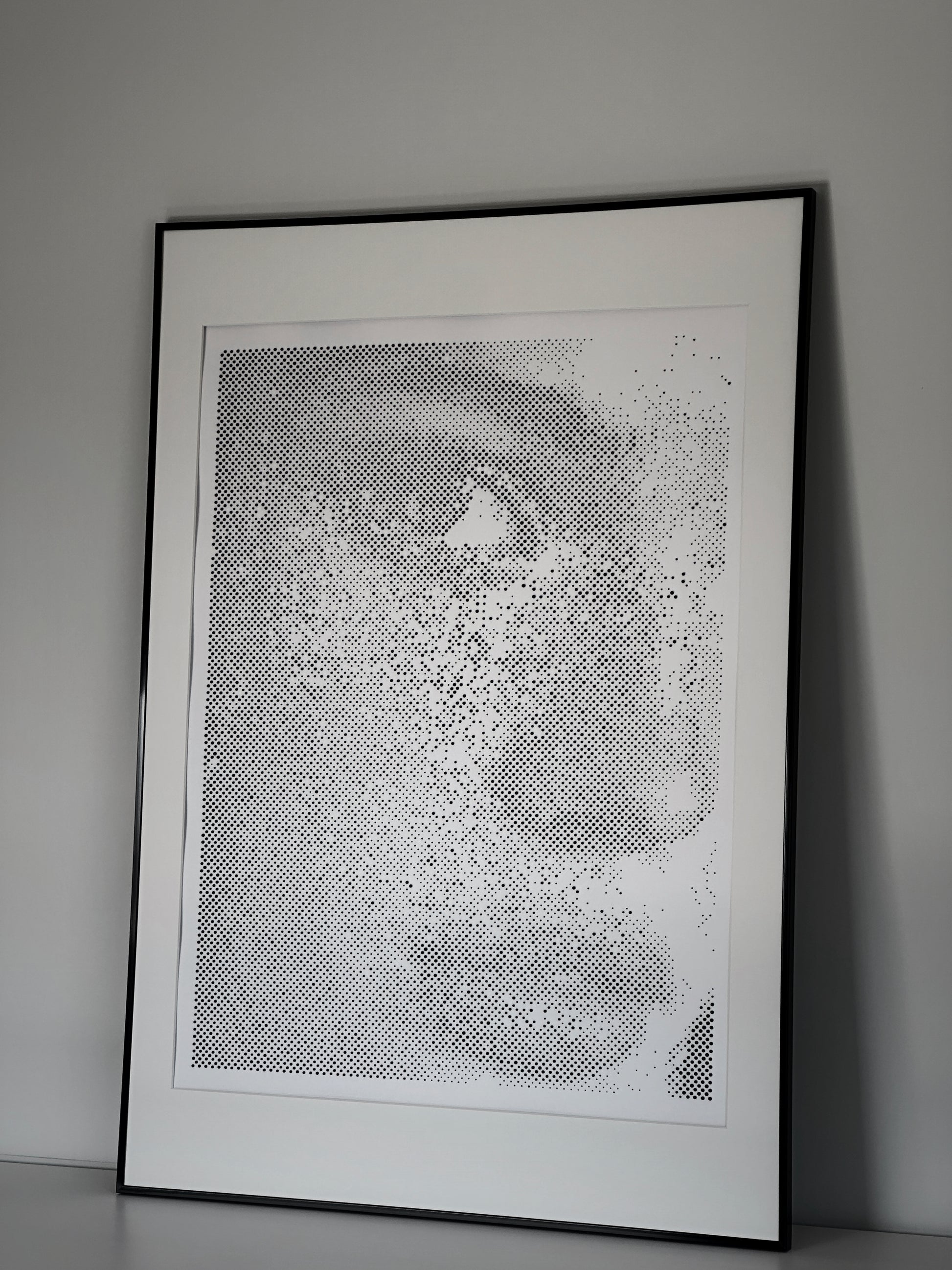 Original dot art portrait displayed in room – KARU Studio